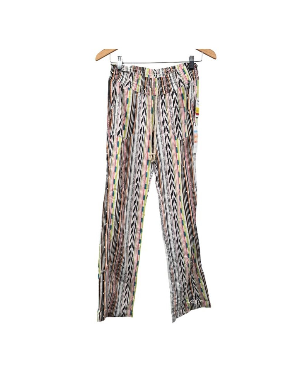 Cali 1850 Womens Striped Pants Straight Leg Drawstring Colorful Size XS New